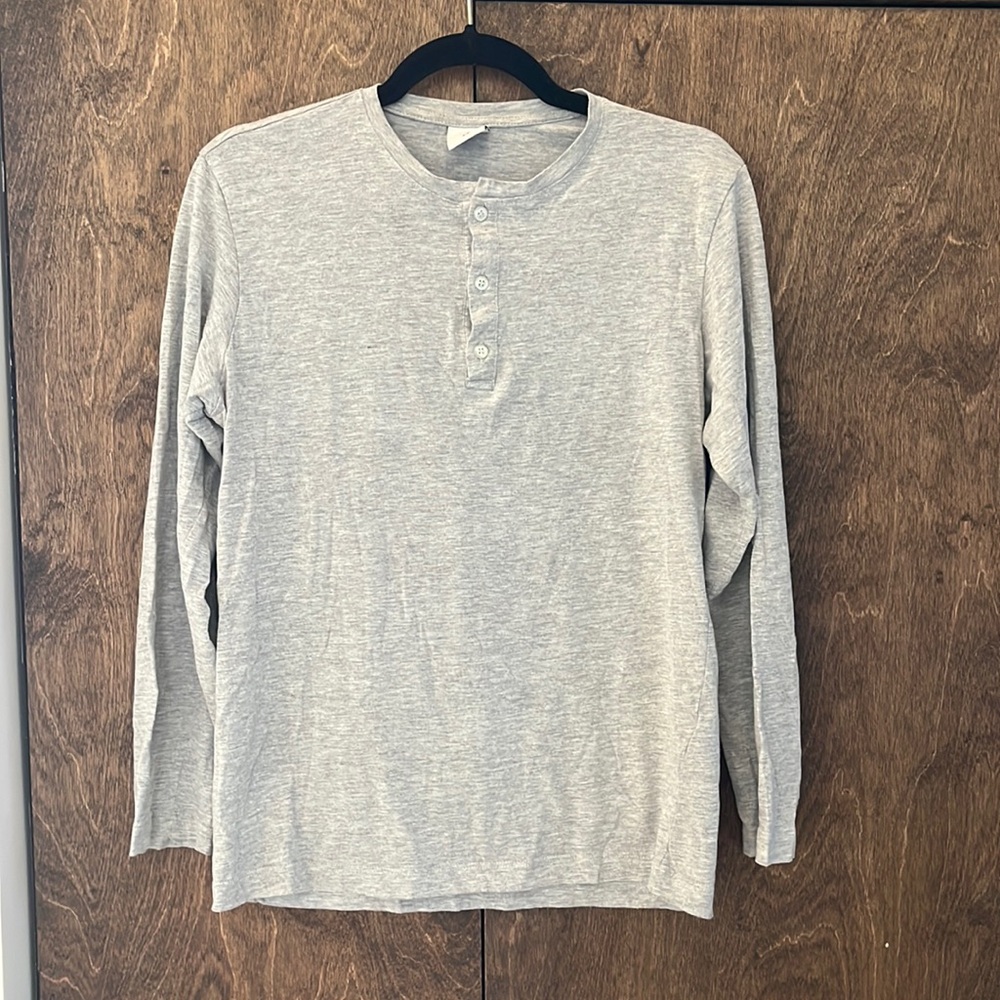 KOTN | Mens Long-sleeve Henley | Heather Grey | Size S
